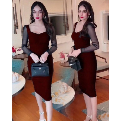 Basic id fashion Korean Dres knit / Dres rajut bodycon / Dres wanita kombinasi