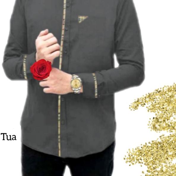 Kemeja Koko Pria Lengan Panjang List - Abu-abu, XL