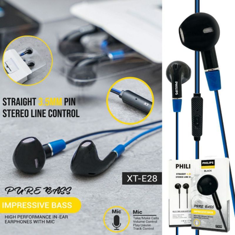 HF Handsfree Headset Earphone Pillips XT-E28 Extra Bass