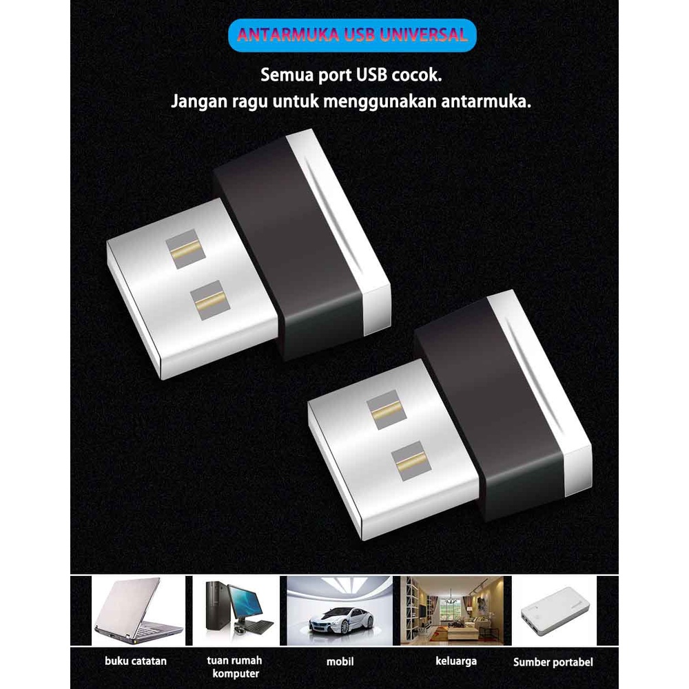 (Stok tersedia, dikirim dari Jakarta) Penutup debu USB mobil lampu ambient dekorasi mobil modifikasi kepribadian LED lampu tambahan interior mobil lampu malam