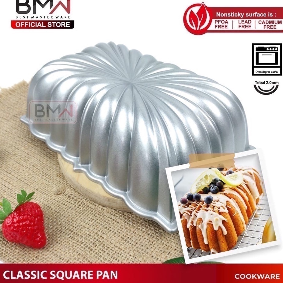 Cetakan Loyang Kue Bolu Aluminium Tebal Anti Lengket - Classic Pan Square BMW