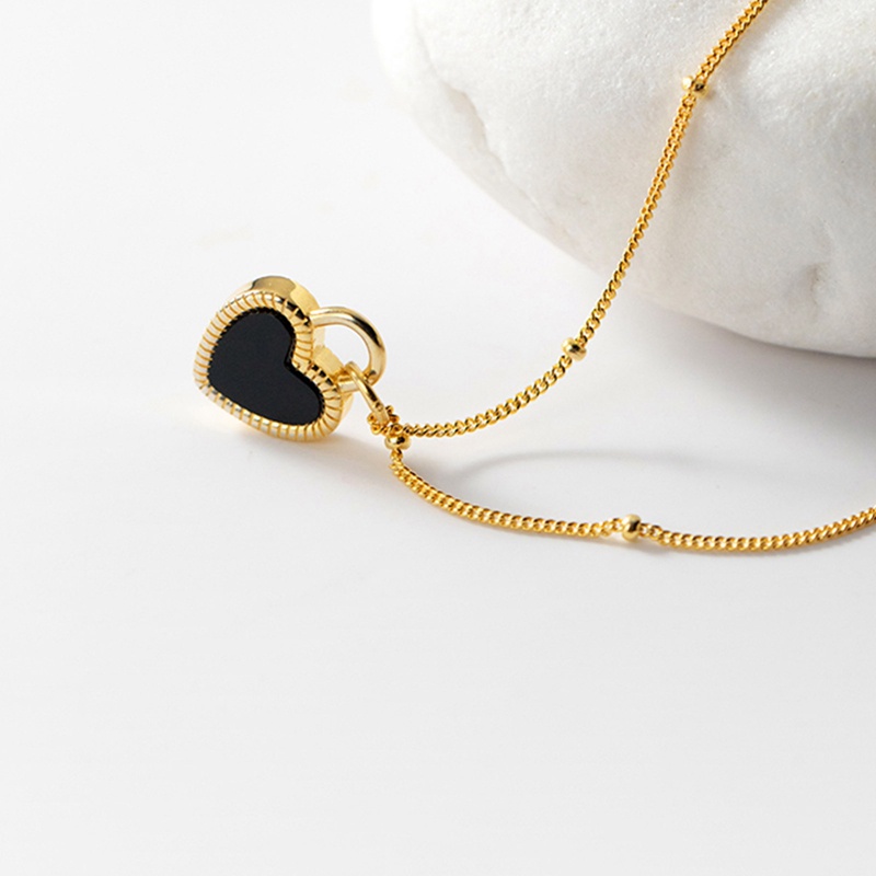 Fancyqube Kalung Choker Rantai Klavikula Hias Liontin Hati Dua Sisi Gaya Vintage Untuk Wanita