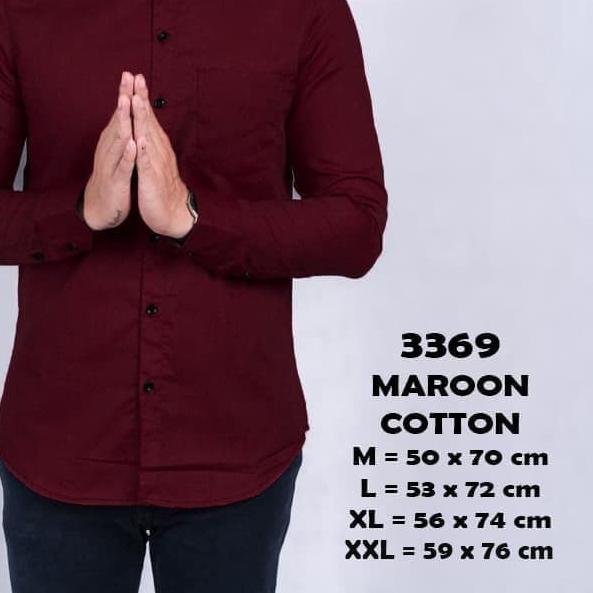 Kemeja pria kerah shanghai koko lengan panjang slimfit MERAH MAROON - Maroon, L