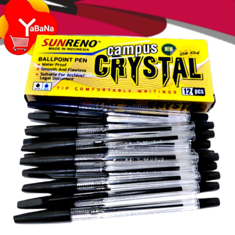 

Bolpen Pulpen Sunreno crystal pen super lancar isi 12pcs