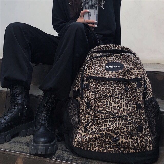 Sera dark wind and cool leopard print backpack pria dan wanita versi korea ins tas sekolah pelajar kasual berkapasitas besar all-match trendi versi korea