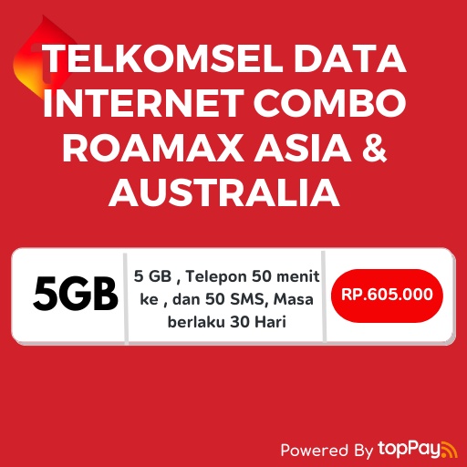 PAKET DATA COMBO TELKOMSEL ASIA DAN AUSTARLIA UNTUK INTERNETAN 5GB TELEPON 50 MENIT DAN SMS 50 KALI