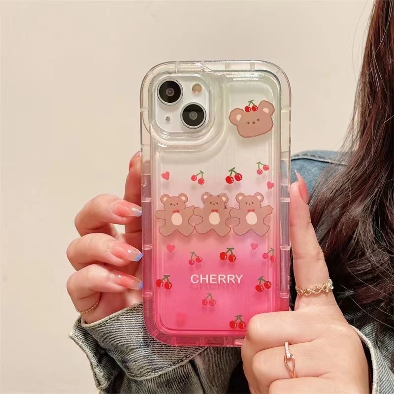 Soft Case Silikon TPU Transparan Motif Cherry Bear Untuk IPhone 14 13 12 11 Pro Max XS XR X 8 7 6 6s Plus