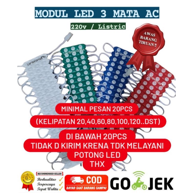 lampu led modul strip 3 mata 220 Volt AC Langsung Listrik Rumah