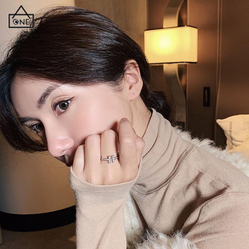 COD❤️Cincin Berlian Penuh T Ganda Trendi Cincin Berlian Berlapis Emas Wanita-A.one