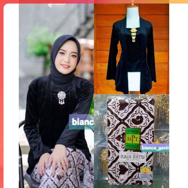 Kebaya Wanita Bludru Kebaya Bludru Hitam + Jarik Instan ~ Motif Sidoluhur Kebaya Bludru
