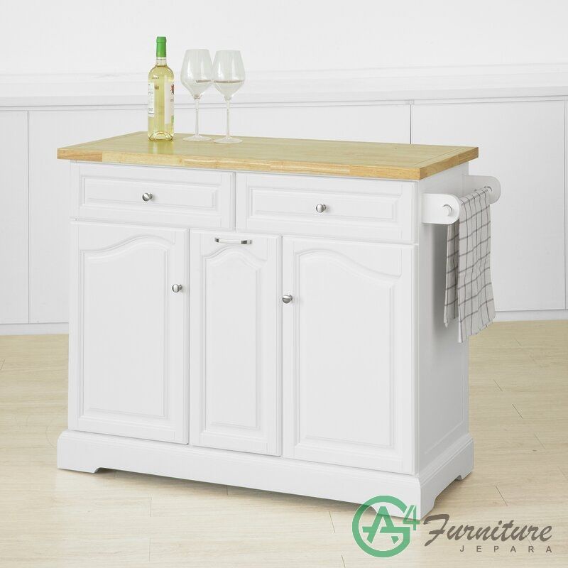 Meja Island Ruma Duco Putih Minimalis - Kayu Mahoni