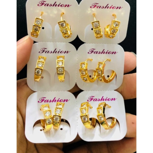 RA181. Grosir 6 pasang Anting xuping wanita berlapis emas dgn mata zircon