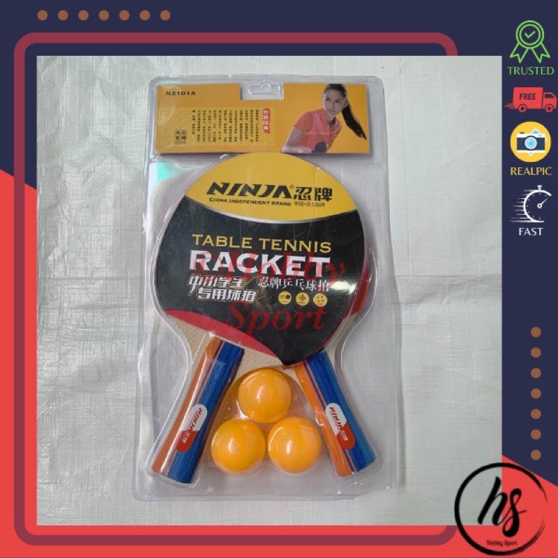Bat Bet Bad Pingpong Set Ninja N2101A Tenis Meja Sepasang + Bola Murah
