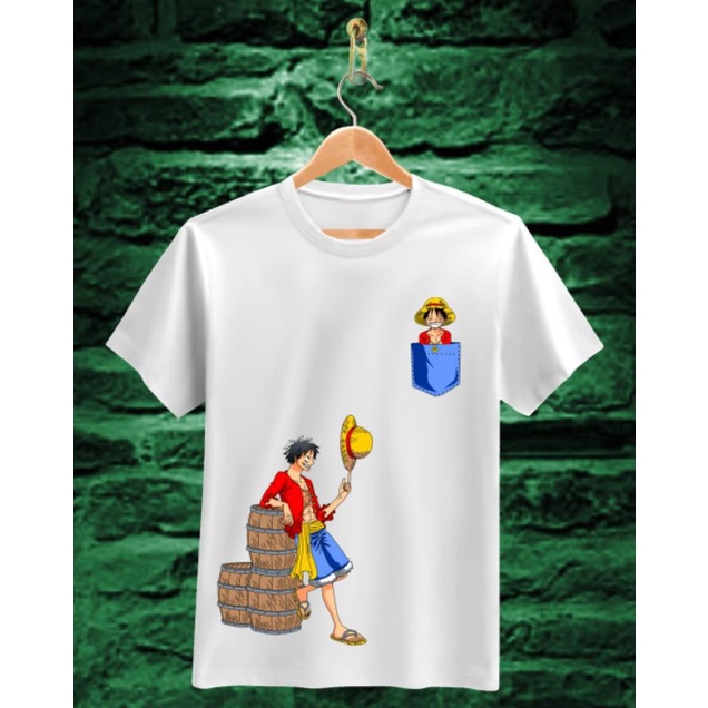 Baju kaos distro anime manga jepang pria terbaru lengan pendek warna hitam putih / kaos topi jerami 