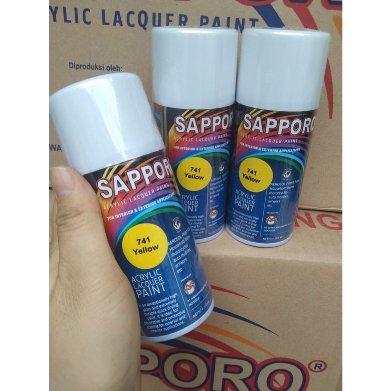 saporo acrylic lacquer paint pilok pilox cat spray sapporo 150ml saporo 741 yellow kuning muda kuning cerah 150ml