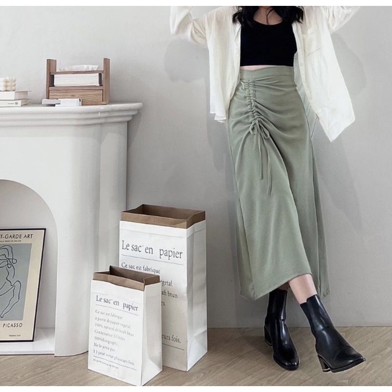 Cherry_ Skirt / Rok Serut casual Flowy / Midi Maxi Ruched Skirt / Rok