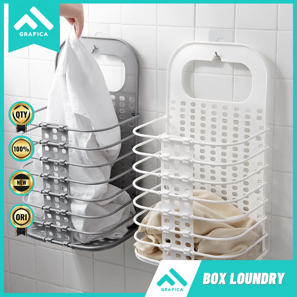 KERANJANG TEMPAT BAJU LAUNDRY PAKAIAN KOTOR BAJU KOTOR LIPAT GANTUNG DINDING CUCIAN BAJU KOTOR PLAST