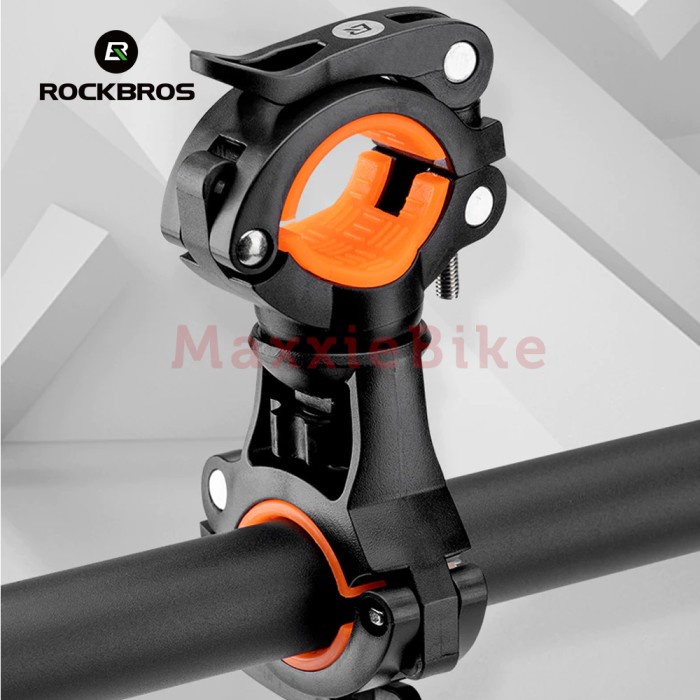 TERBARU ROCKBROS DJ1001 Bracket Lampu Sepeda Bike Rotating Light Quick Release - Black Orange