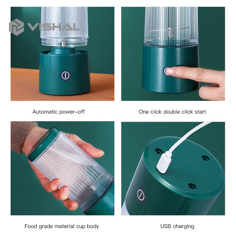 VISHAL Blender Portable 350ML Juicer Botol Juice Blender Cup USB Electric Blender/4 Mata Pisau Juicer VS-1856