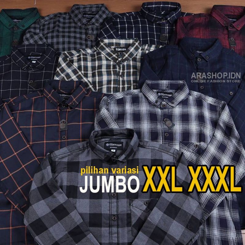 (NEW-JUMBO) KEMEJA FLANEL LENGAN PANJANG l FLANNEL HEM BAJU BIG SIZE ARASHOP.id terlaris katun kotak