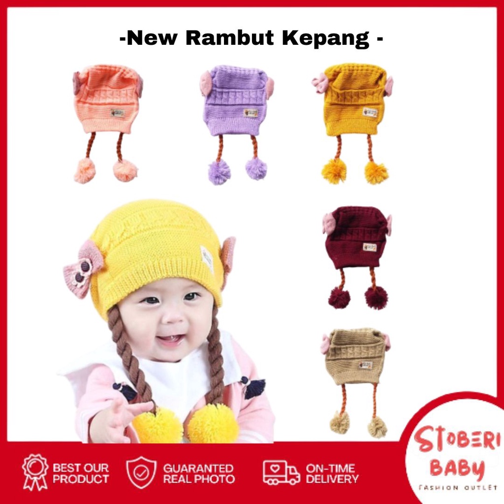 stoberi baby - TOPI ANAK Perempuan NEW RAMBUT KEPANG/ Topi Bayi Kupluk Imut Lucu Baby Hat Wig