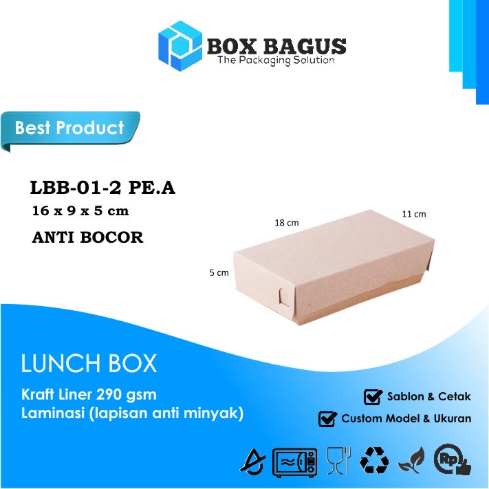 (ANTI BOCOR) LUNCH BOX (M) DUS KOTAK HAMPERS MAKANAN NASI MIE BUBUR KUE SNACK 16x9x5 cm PAPER KRAFT 290gsm LAMINASI