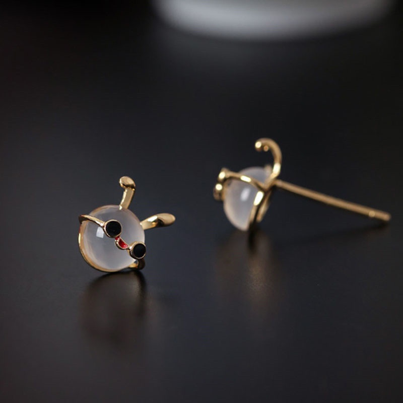 Anting Giok Hetian Chalcedony Rogue Rabbit Natural Untuk Wanita