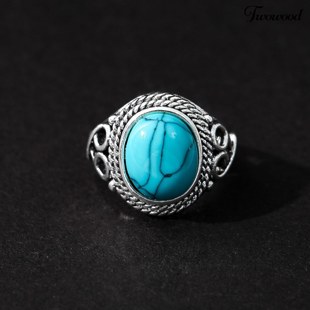 Cincin Turquoise Imitasi Gaya Vintage Untuk Wanita