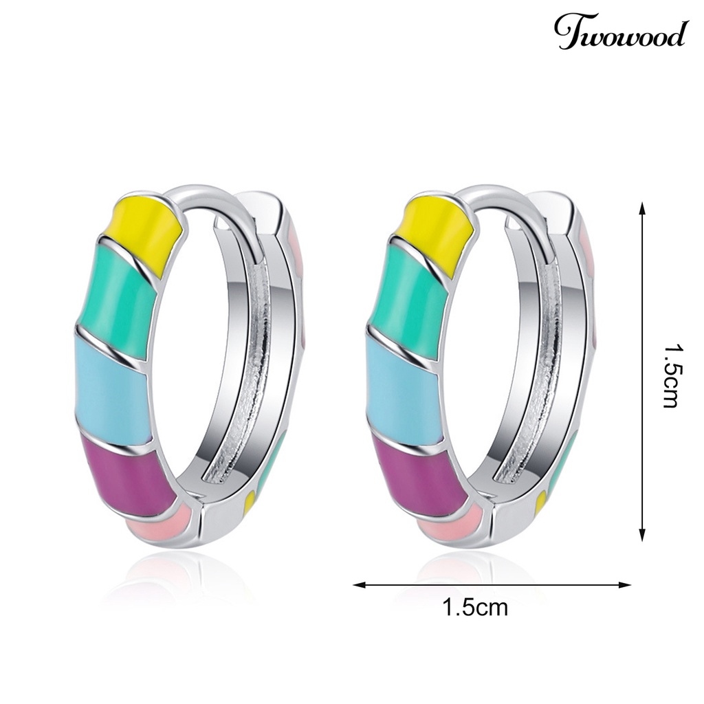 1 Pasang Anting Hoop Geometris Warna Pelangi Anti Pudar Untuk Wanita