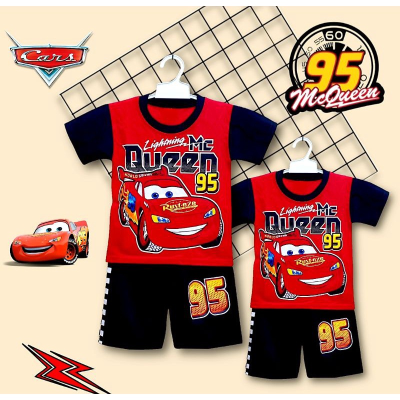 SETELAN ANAK KARAKTER CARS MCQUEEN USIA 1-10THN DAPAT TOPI/SETELAN MCQUEEN CARS/TOPI MCQUEEN