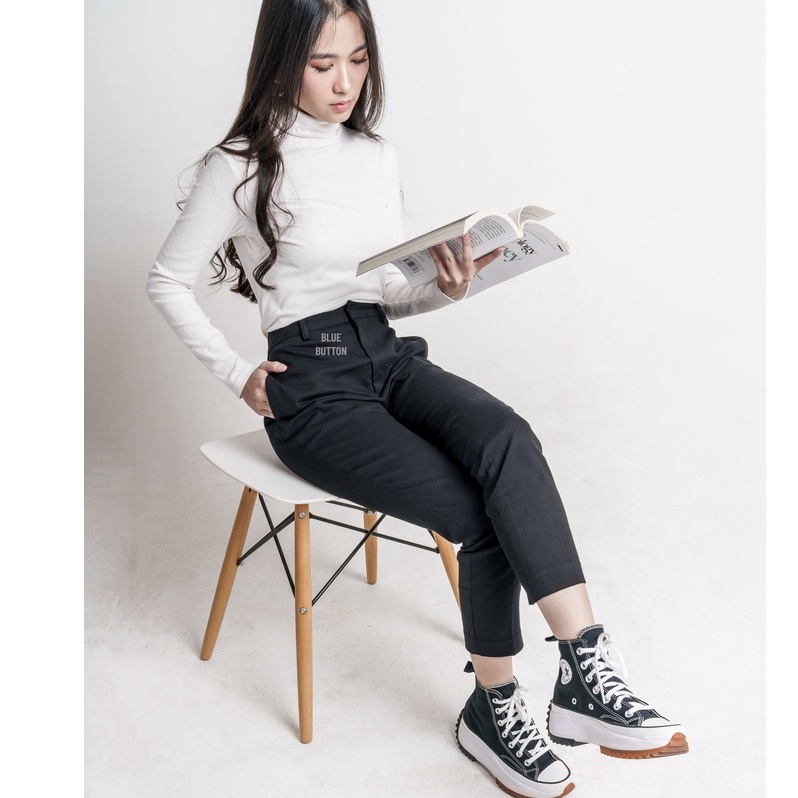 BlueButton Celana Panjang Wanita Smart Chino Ankle Pants Kekinian Slim Basic Daily Wear