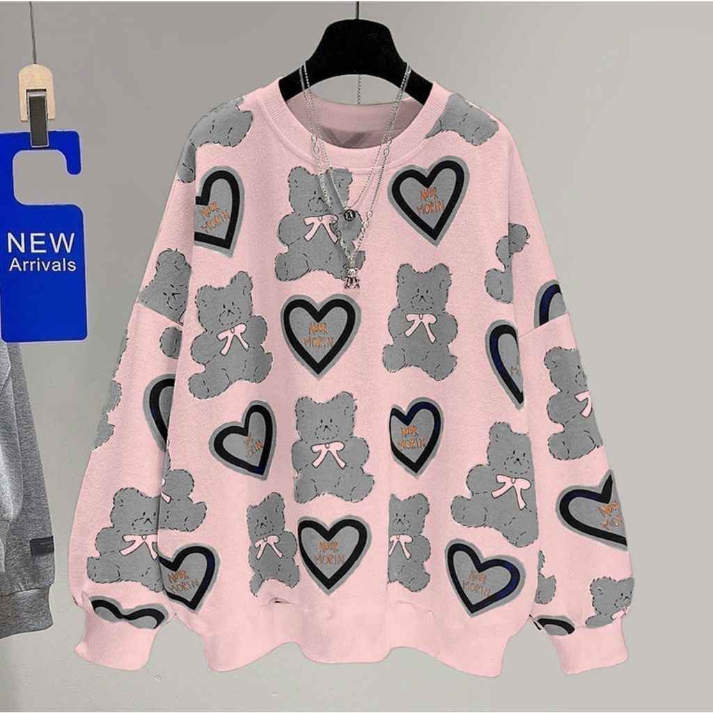 SWEATER OVERSIZE - BEAR lOVE PULL PRINT CREWNECK SWEAETR OVERSIZE - SWEATSHIRT WANITA