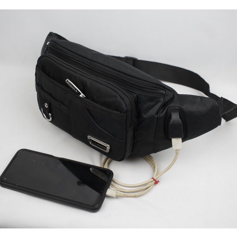 FREE USB Extension  Tas Pinggang Waistbag Import Quality Polo Amstar Bahan Nilon Poliester Waistbag Tas Selempang Bahu