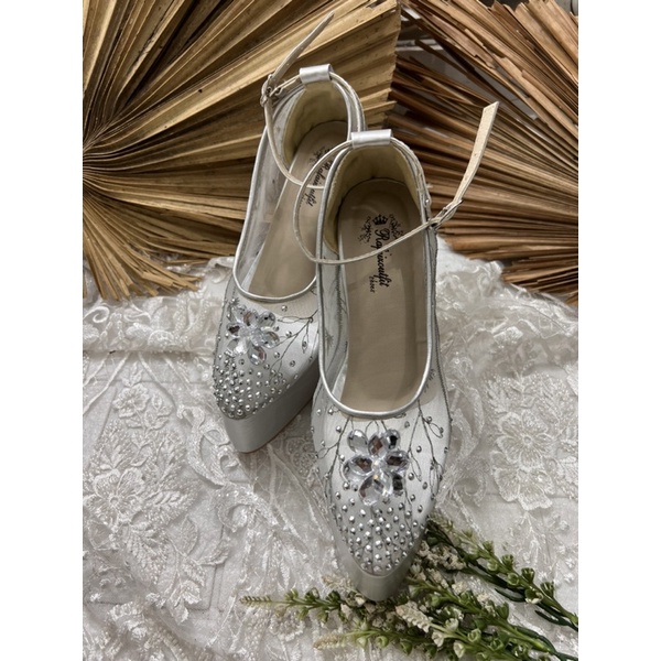 sepatu wanita quinara tali pesta silver 12cm