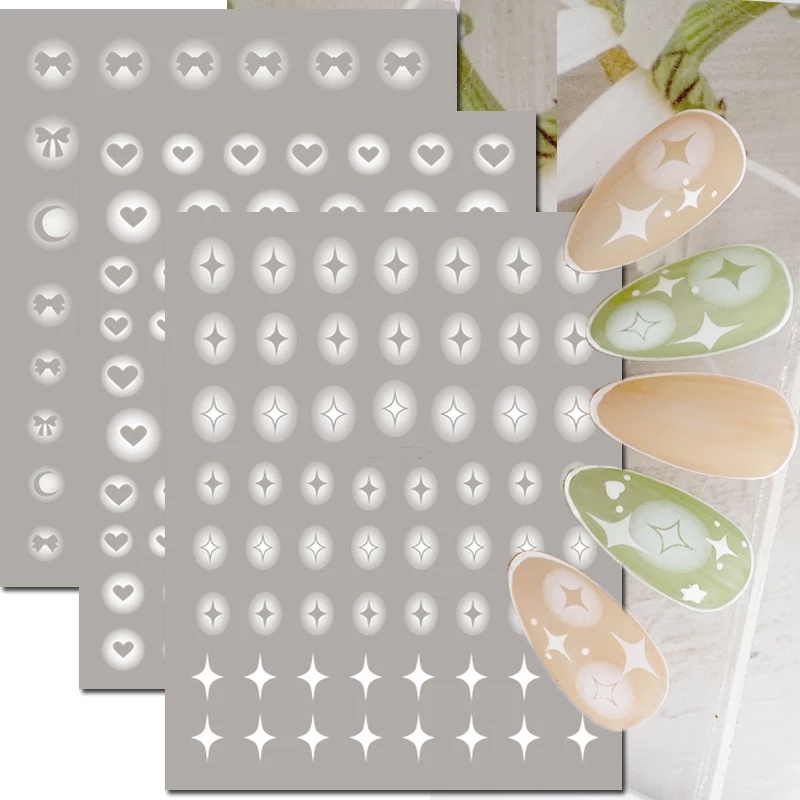 [Grosir] 3d Art Dekorasi Kuku Decal Aksesoris DIY Self-Adhesive Nail Care Stiker Putih Bunga Tembus Berongga Kupu-Kupu Stiker Kuku