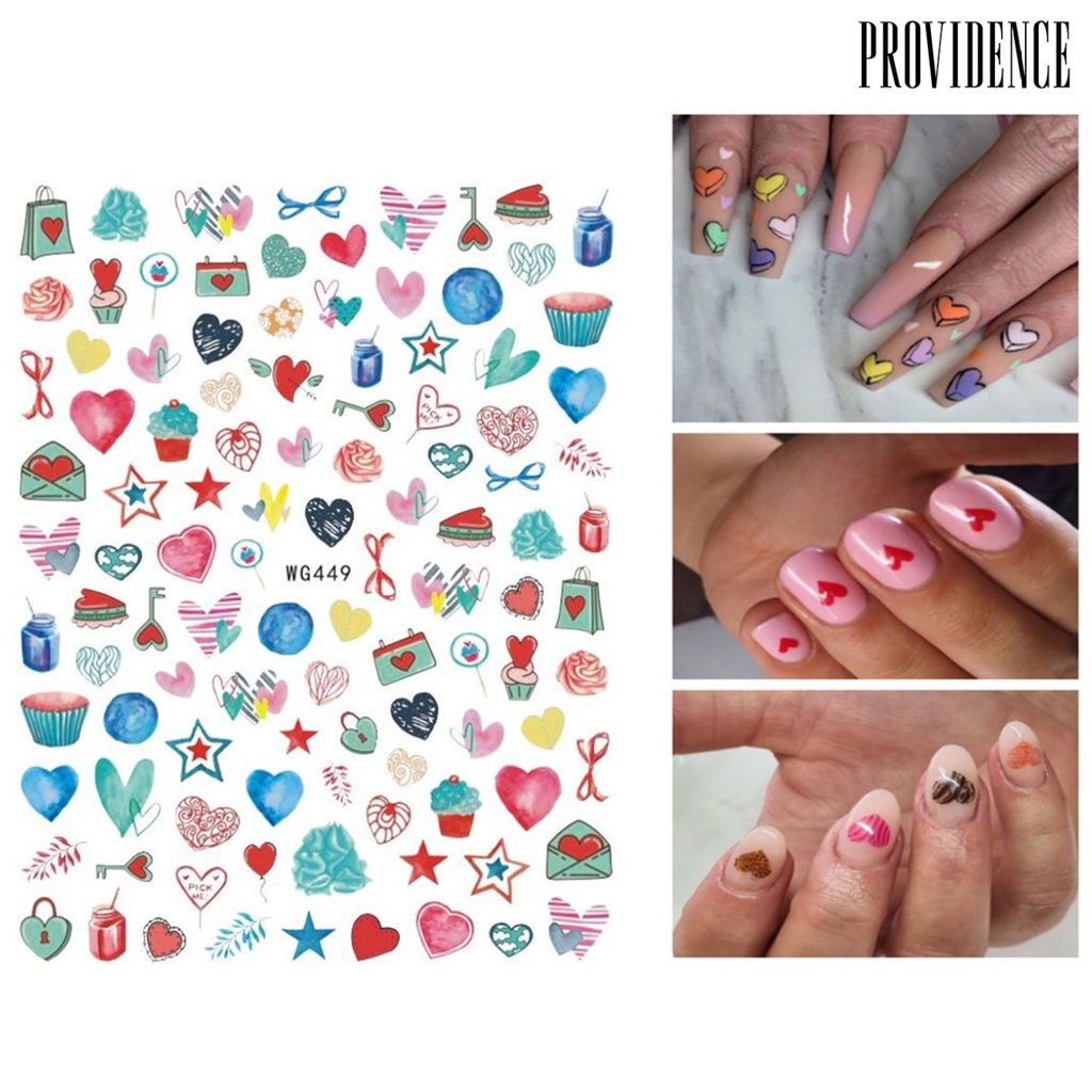 Stiker Perekat Kuku Desain Hati Bibir Merah Warna-Warni Dapat Dilepas Untuk Salon