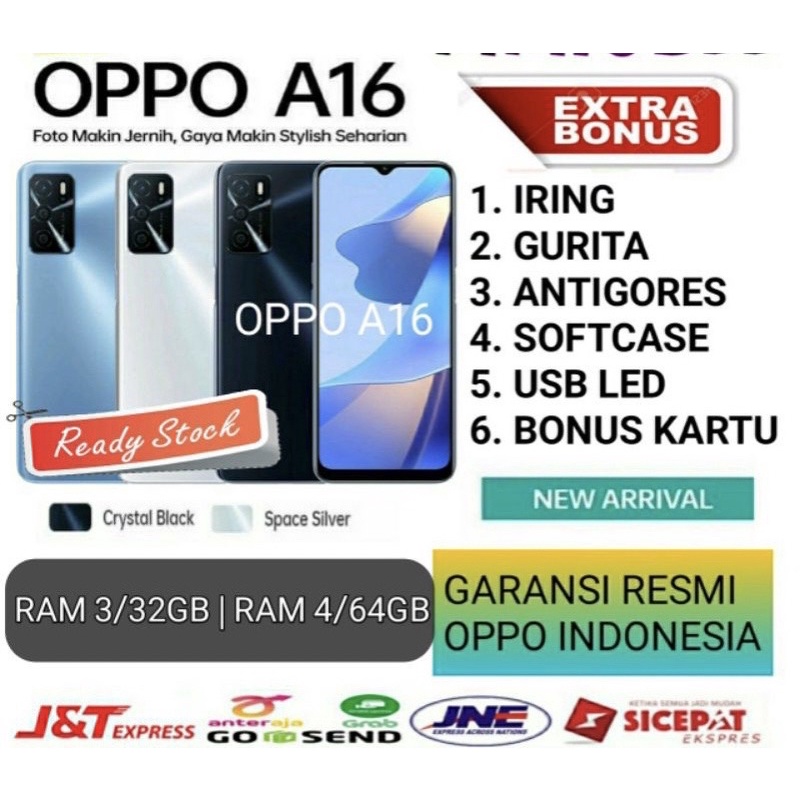 OPPO A16 RAM 3/32GB  4/64GB - GARANSI RESMI OPPO INDONESIA SETAHUN