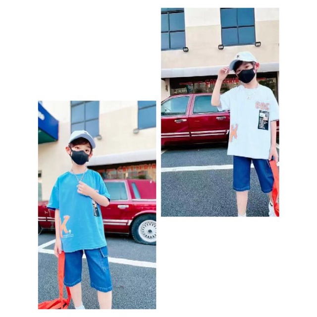 Setelan Kaos Motif Rock Star Celana Jeans Anak Laki Laki Junior