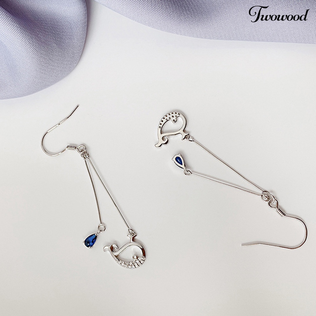 1 Pasang Anting Juntai Bentuk Whale Cube Zirconia Gaya Korea Untuk Pernikahan