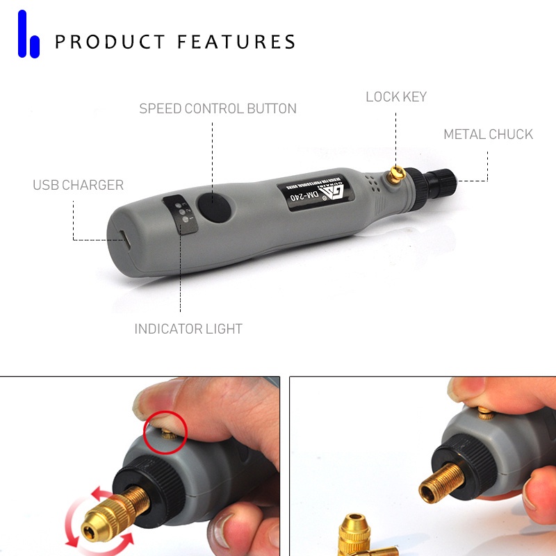 Grinder Mini Listrik Cordless Bor Mini Set 3 Kecepatan Grinding Mesin Poles USB Ukiran Pena Mata Bor Pen Ukir Grafir
