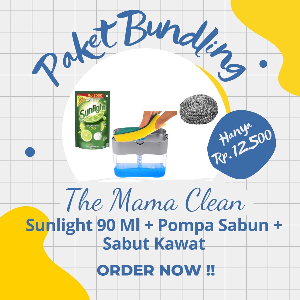 SABUN SUNLIGHT + POMPA SABUN + SABUT KAWAT CUCI PIRING (PAKET BUNDLING)