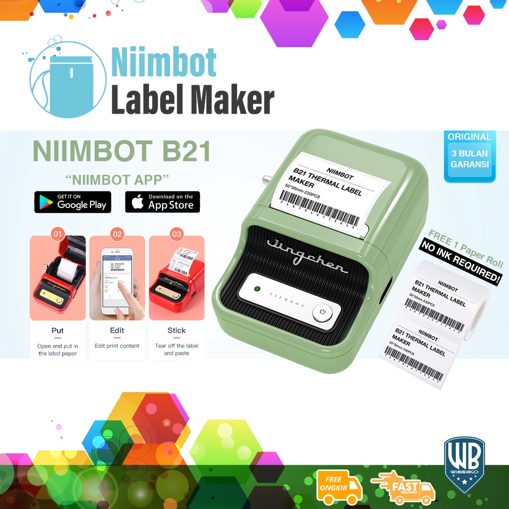 

NIIMBOT B21 Wireless Thermal Portable Label Maker Printer Tanpa Tinta