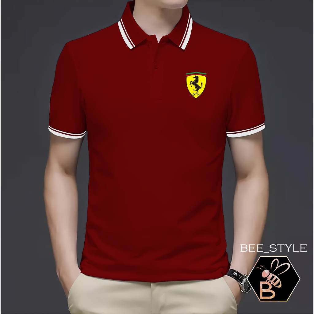 Kaos Kerah Pria Logo Ferrari Kuning / Kaos Polo List II Ferrari Kuning / Kaos Pria Polo Shirt