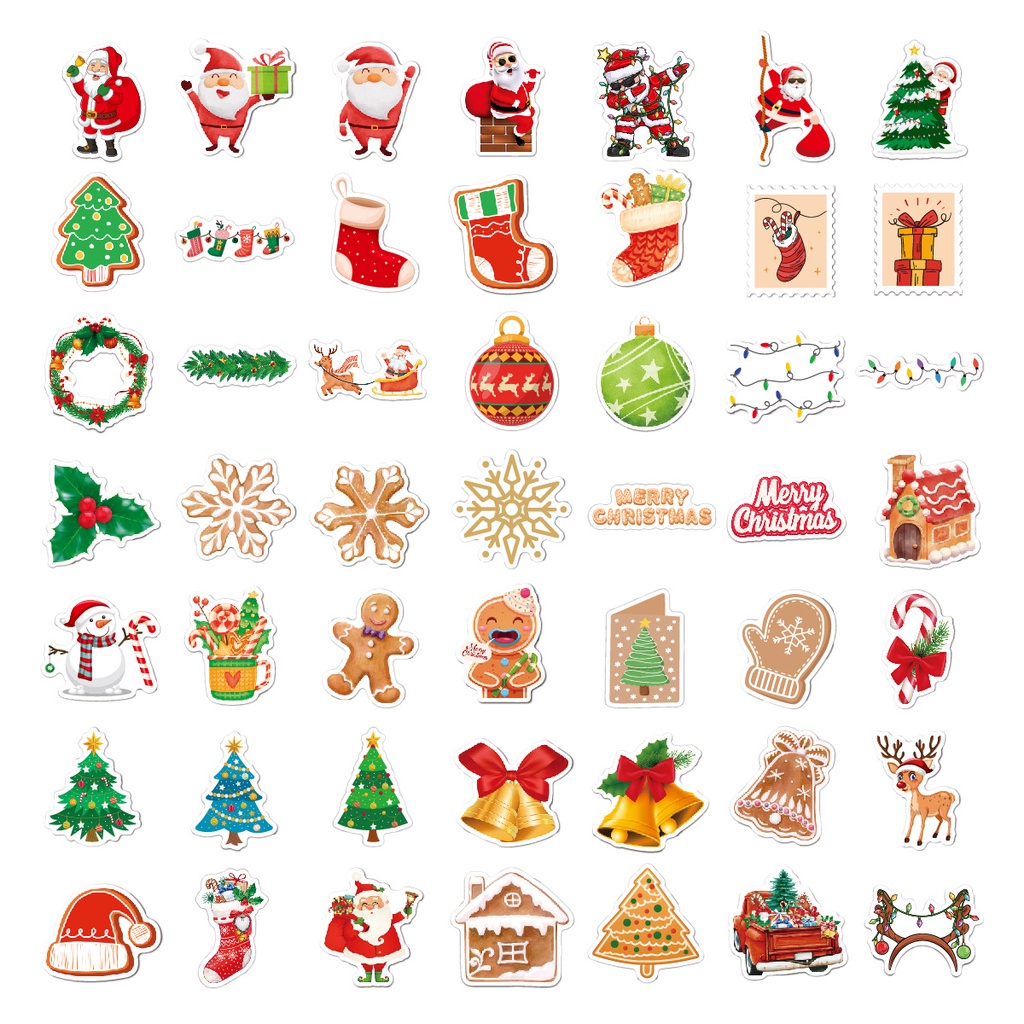 100pcs / Set Stiker Graffiti Gingerbread Man Santa Claus Natal Ukuran Besar Untuk Laptop Koper Scrapbook