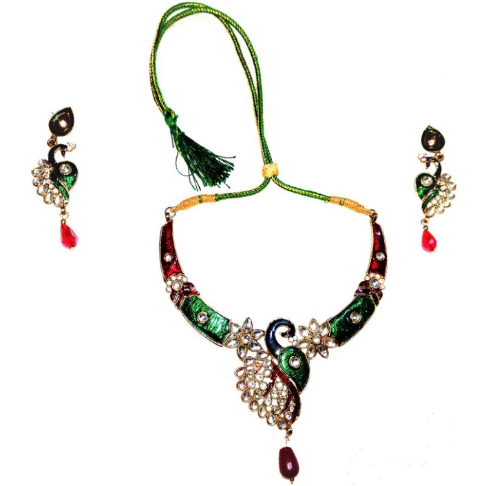 Kalung india set meenakari kundan Merak mori Necklace set india