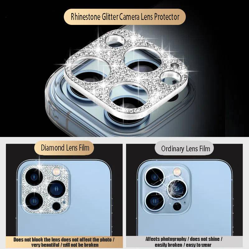 Pelindung Lensa Kamera Belakang Bahan Metal Aksen Berlian Imitasi 3D Untuk iPhone 14 13 12 11 Pro MAX Mini Plus