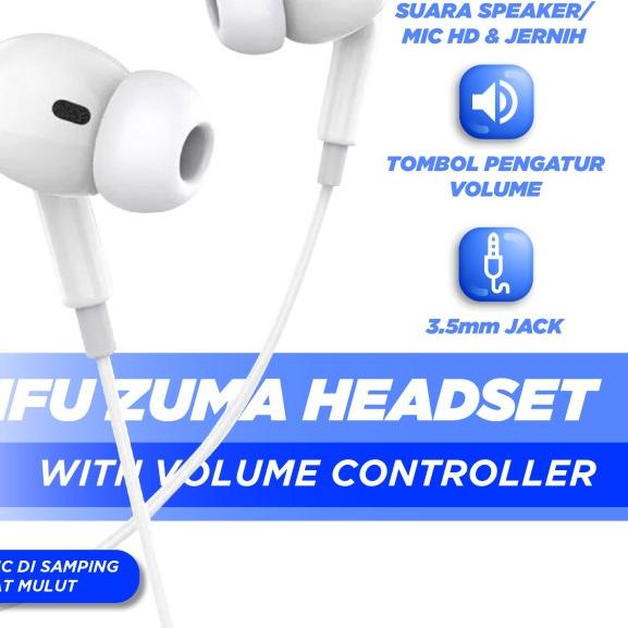 ZHFU ZUMA HEADSET EARPHONE HANDSFREE BASS 3.5MM AUX VOLUME CONTROLLER