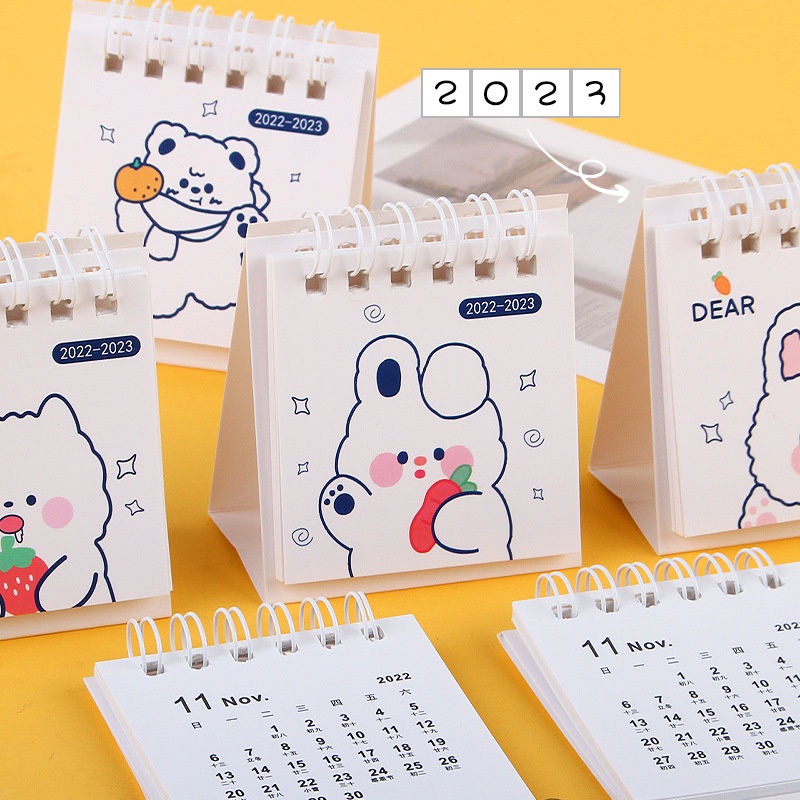 Ins Kalender Mini Writable Mark Portable Buku Rencana Belajar Kantor2023Kalender Desktop Kartun Lucu