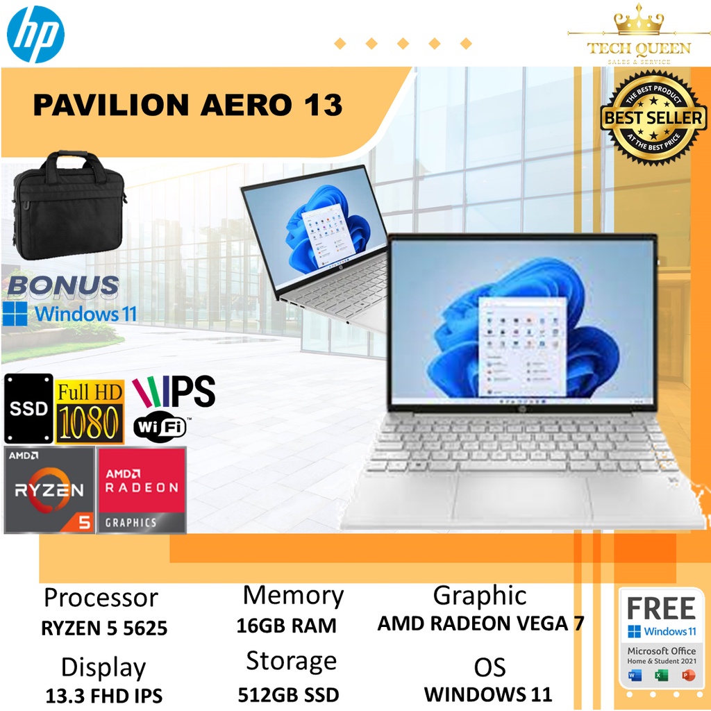 Hp Pavilion Aero 13 BE1000AU Ryzen 5 5625U 16GB 512SSD VEGA7 W11+OHS 13.3 WUXGA IPS