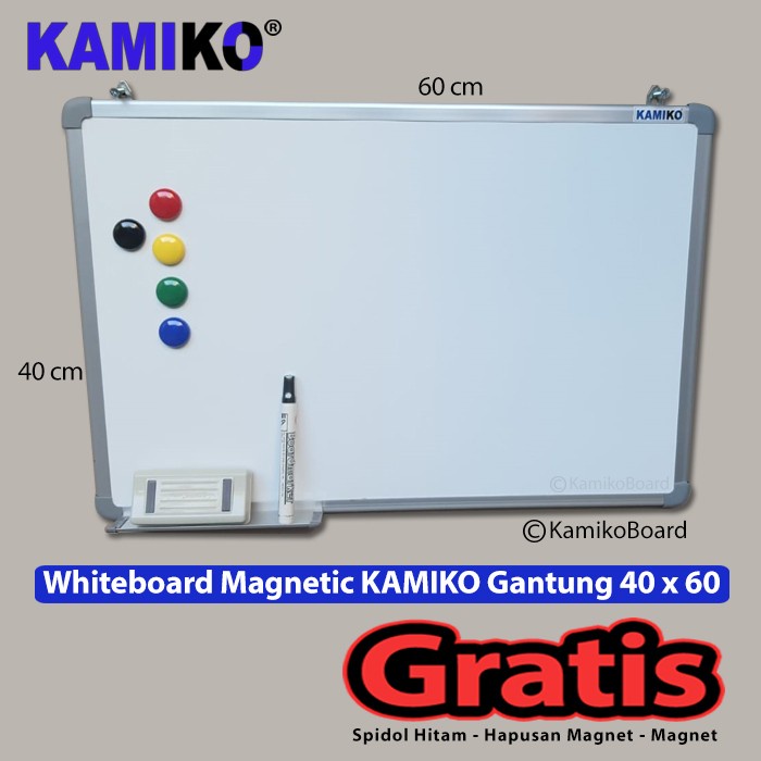 

Papan Tulis Whiteboard Kamiko 40 X 60 Cm Gantung - Spidol Hitam - Magnet - Hapusan